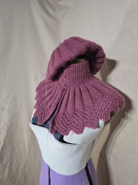 Handknit Purple Wool Collar Sweater Capelet